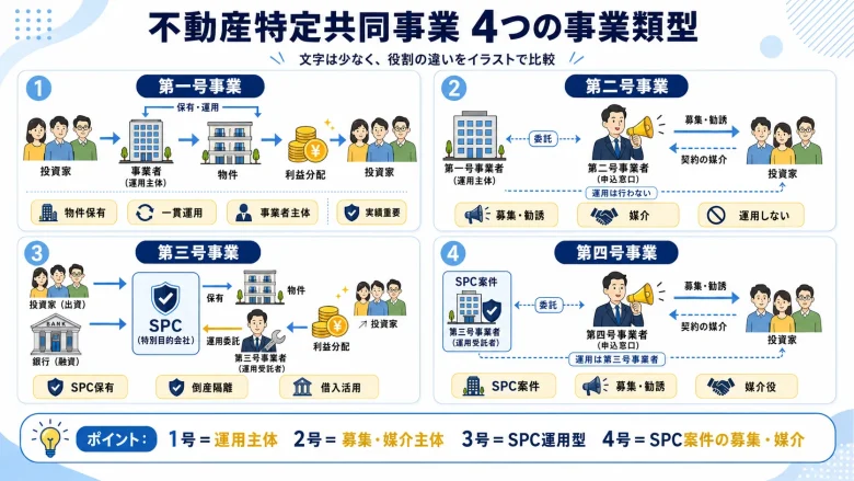 不動産特定共同事業4つの特徴を示した図