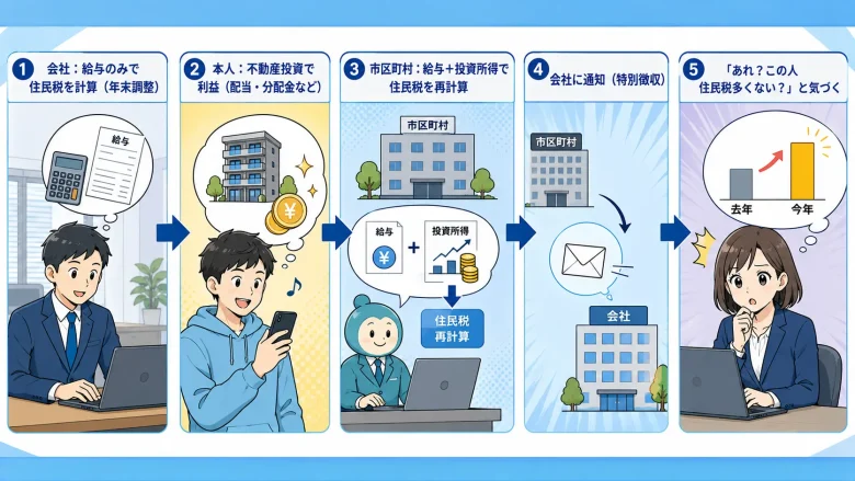 住民税の通知でバレる仕組みの図
